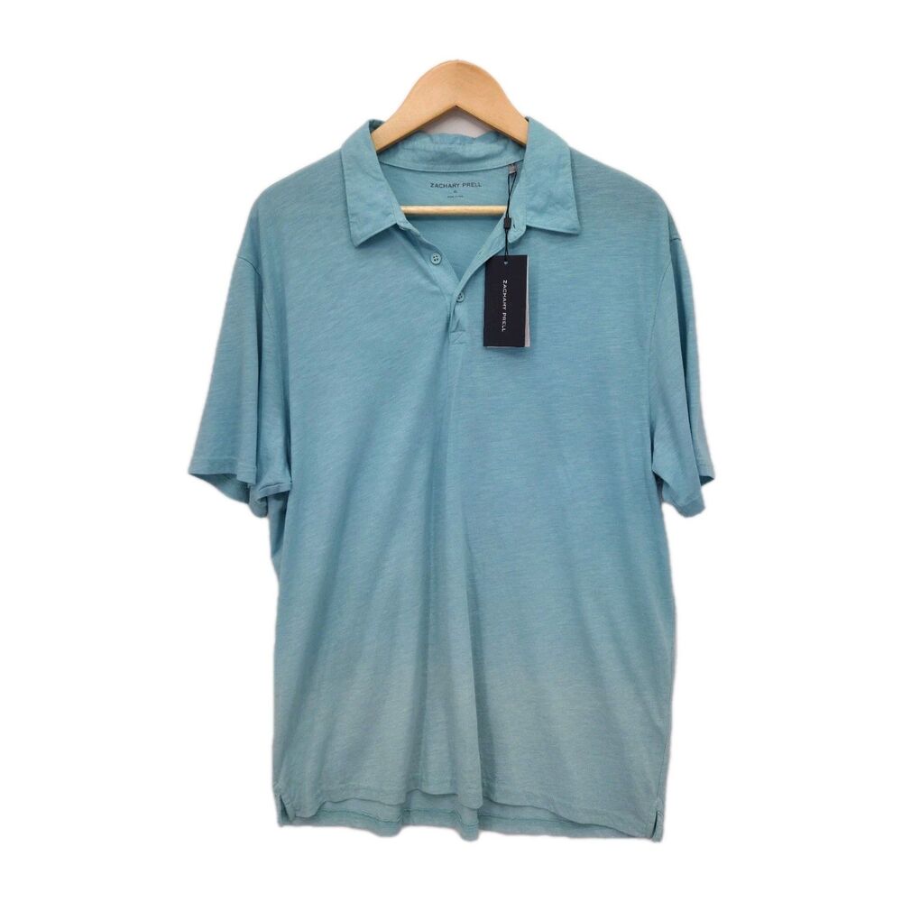 New Zachary Prell Short Sleeve Polo Shirt Turquoise Blue Ombre Size Large
